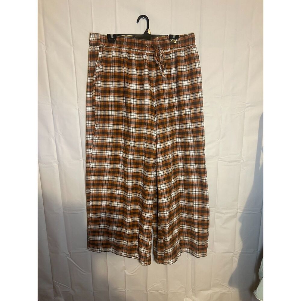 BloomChic Plus Size 18/20 Brown Orange Plaid Wide Leg Drawstring Pants